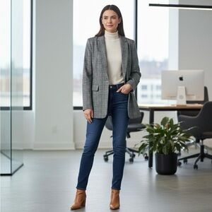 Ann Taylor Loft Black|White plaid Tailored soft Blazer Sz 4